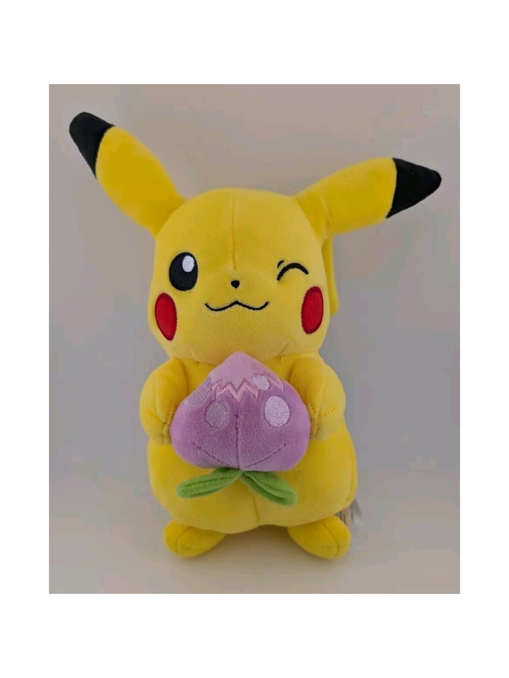 Pikachu Holding Strawberry Plush Stuffed Animal Pokemon Fruit 9" Pink Berry